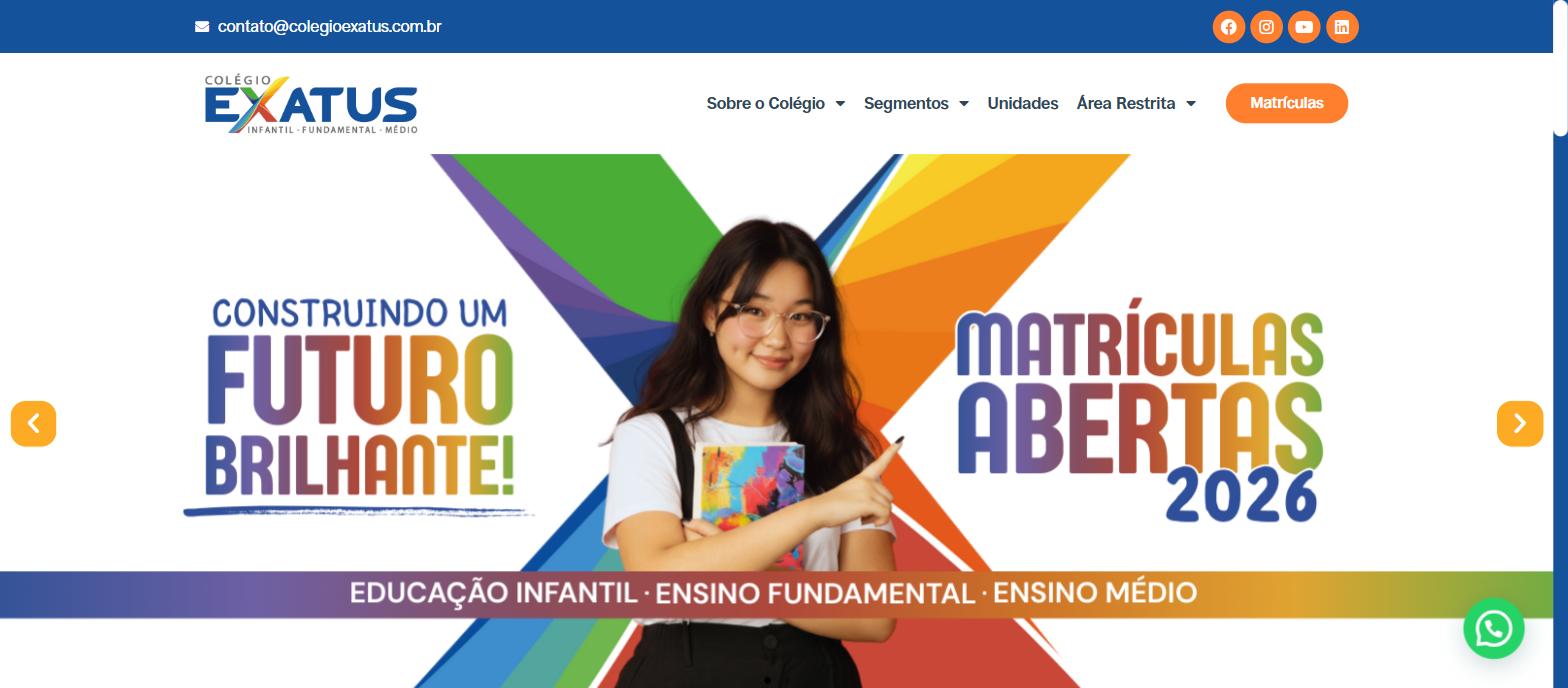 Captura da página inicial de colegioexatus.com.br